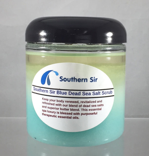 Dead Sea Salt Scrub Southern Sir Blue 8oz Jar - Buttertherapy.com
