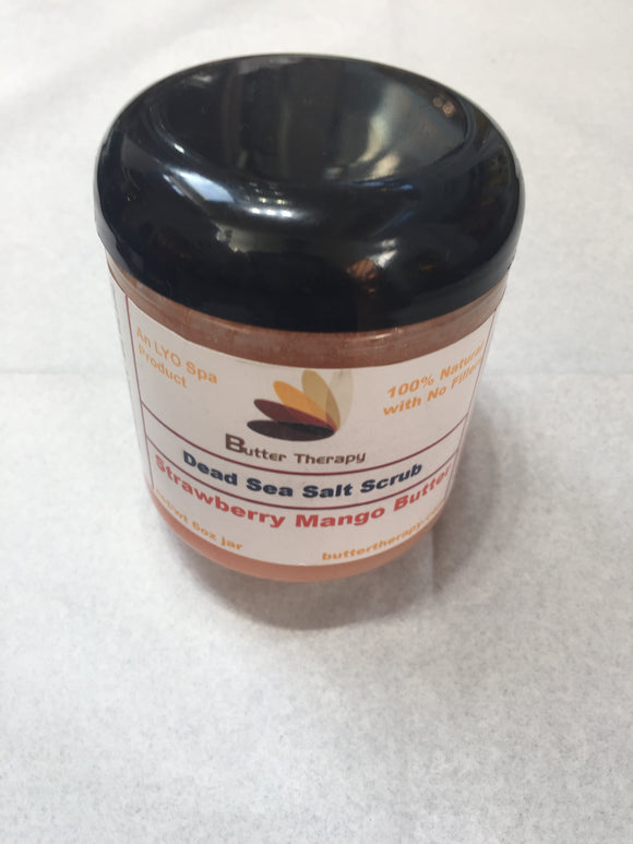 Dead Sea Salt Scrub Strawberry Mango 8oz Jar - Buttertherapy.com